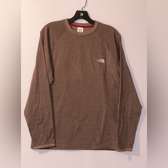 The North Face Vapor Wick Men's Brown Long Sleeve Logo Crew Neck Shirt Medium - Picture 1 of 7